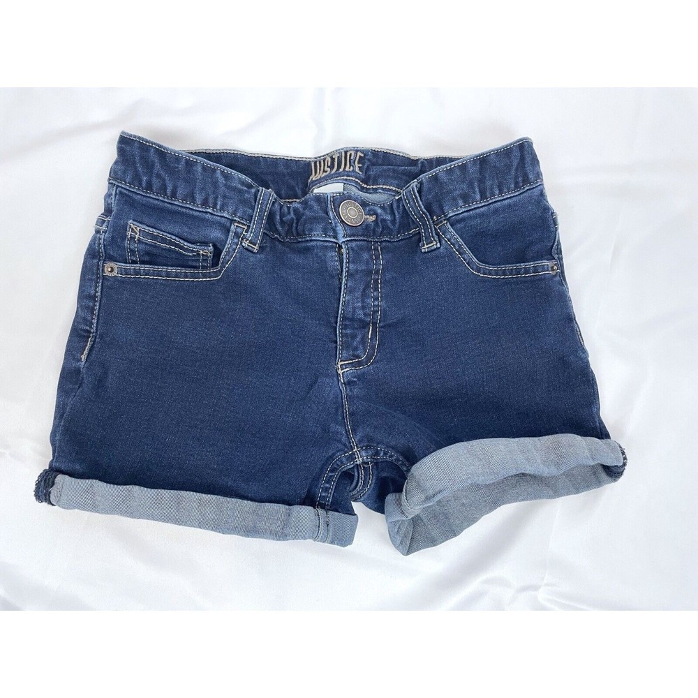Justice Girl Size 14 Denim Jean Blue Shorts Cuffed Rolled Hem 3" - Picture 1 of 4